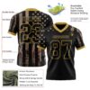 Custom Black Old Gold 3D Pattern American Flag Authentic Football Jersey