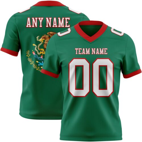 Custom Kelly Green White-Red 3D Pattern Mexico Authentic Football Jersey