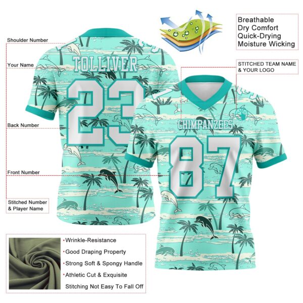 3DPattern7780-2 Custom Aqua White 3D Pattern Hawaii Palm Trees Authentic Football Jersey
