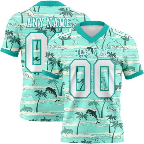 3DPattern7780 Custom Aqua White 3D Pattern Hawaii Palm Trees Authentic Football Jersey