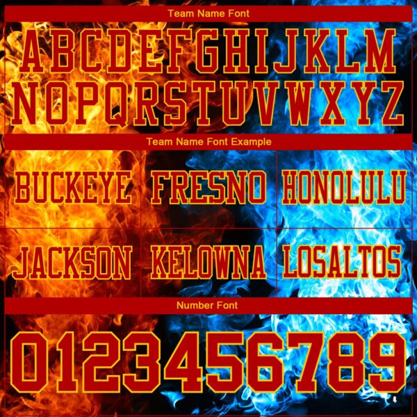 3DPattern7781-3 Custom Red Gold 3D Pattern Flame Authentic Football Jersey