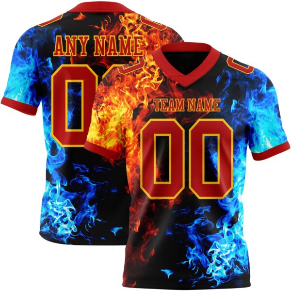 3DPattern7781 Custom Red Gold 3D Pattern Flame Authentic Football Jersey