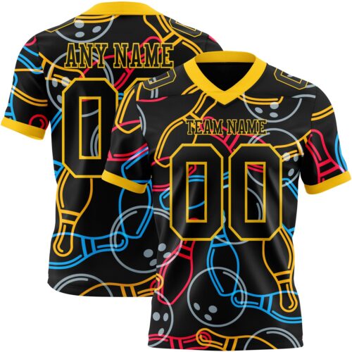 3DPattern7783 Custom Black Yellow 3D Pattern Bowling Authentic Football Jersey
