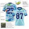 3DPattern7786-2 Custom Ice Blue Royal-White 3D Pattern Beach Hawaii Palm Trees And Flowers Authentic Football Jersey