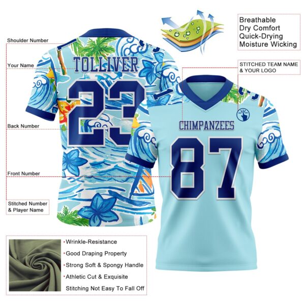 3DPattern7786-2 Custom Ice Blue Royal-White 3D Pattern Beach Hawaii Palm Trees And Flowers Authentic Football Jersey