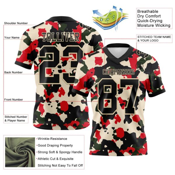 Custom Camo Black-Cream 3D Pattern Salute To Service Authentic Football Jersey