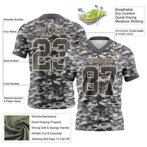 Custom Camo Steel Gray-Cream 3D Pattern Salute To Service Authentic Football Jersey