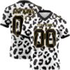 Custom White Black-Old Gold 3D Pattern Leopard Print Authentic Football Jersey