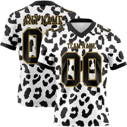 3DPattern7789 Custom White Black-Old Gold 3D Pattern Leopard Print Authentic Football Jersey