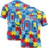 Custom Powder Blue White 3D Pattern Autism Supporter Awareness Puzzle Pieces Authentic Football Jersey