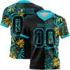 Custom Black Lakes Blue 3D Pattern Beach Tropical Hawaii Palm Leaves Authentic Football Jersey