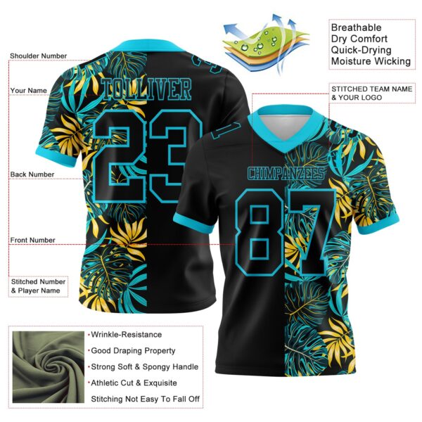 Custom Black Lakes Blue 3D Pattern Beach Tropical Hawaii Palm Leaves Authentic Football Jersey