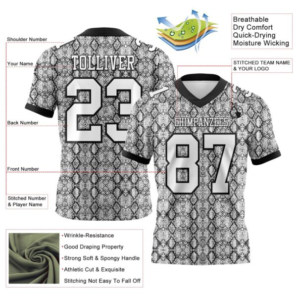 Custom White Black 3D Pattern Snakeskin Print Authentic Football Jersey