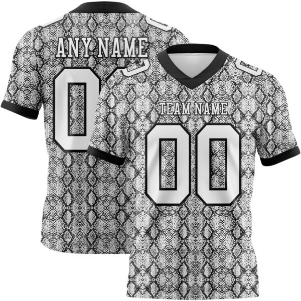 Custom White Black 3D Pattern Snakeskin Print Authentic Football Jersey