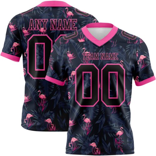 Custom Black Pink 3D Pattern Flamingo Authentic Football Jersey