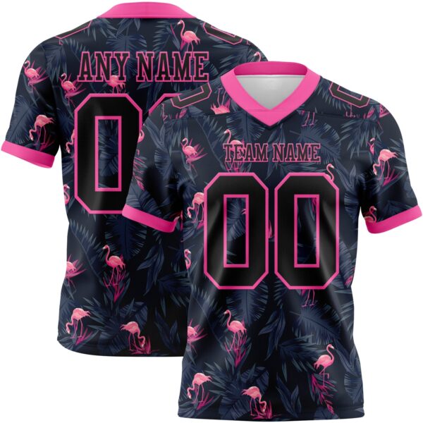 3DPattern7794 Custom Black Pink 3D Pattern Flamingo Authentic Football Jersey