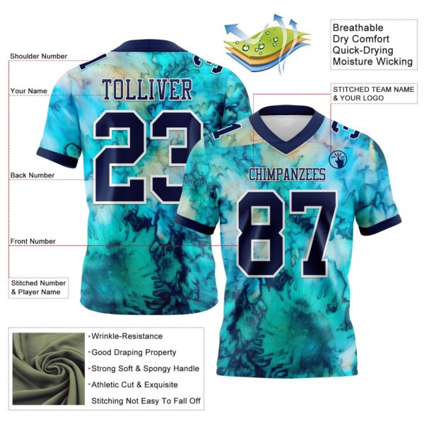 Custom Tie Dye Navy-White 3D Pattern Authentic Football Jersey