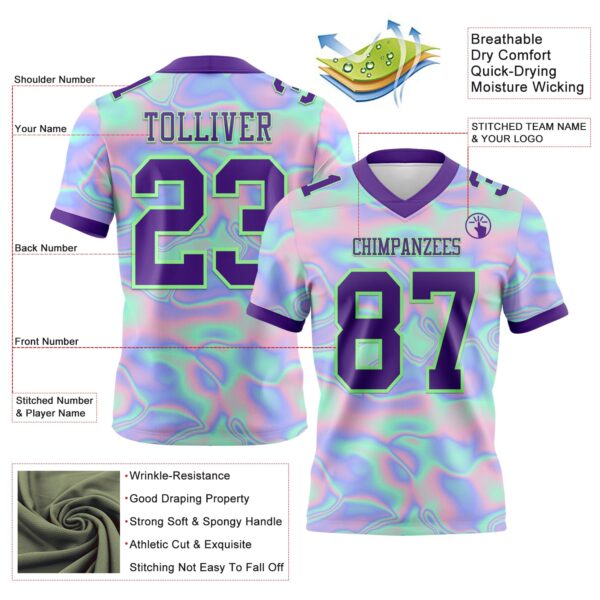 Custom Light Blue Purple-Pea Green 3D Pattern Abstract Trendy Holographic Vaporwave Style Authentic Football Jersey