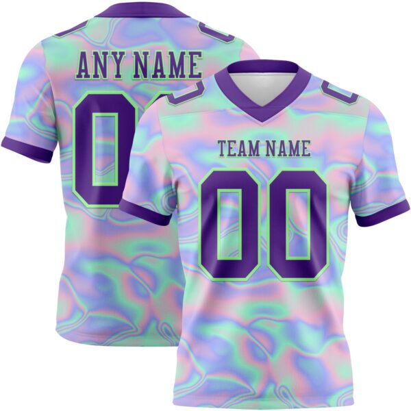Custom Light Blue Purple-Pea Green 3D Pattern Abstract Trendy Holographic Vaporwave Style Authentic Football Jersey
