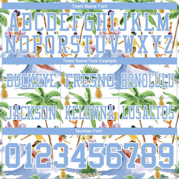 Custom White Light Blue 3D Pattern Beach Hawaii Palm Trees Authentic Football Jersey