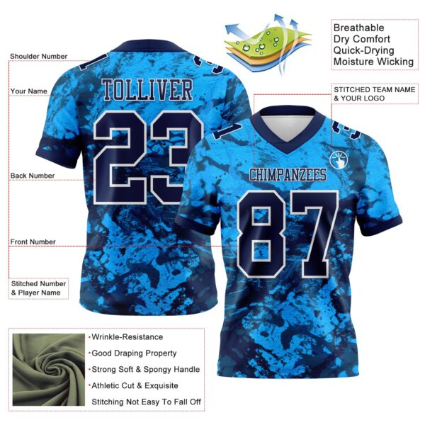 Custom Graffiti Pattern Navy-White 3D Pattern Authentic Football Jersey