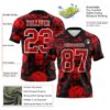 Custom Black Red-White 3D Pattern Halloween Skull Authentic Football Jersey