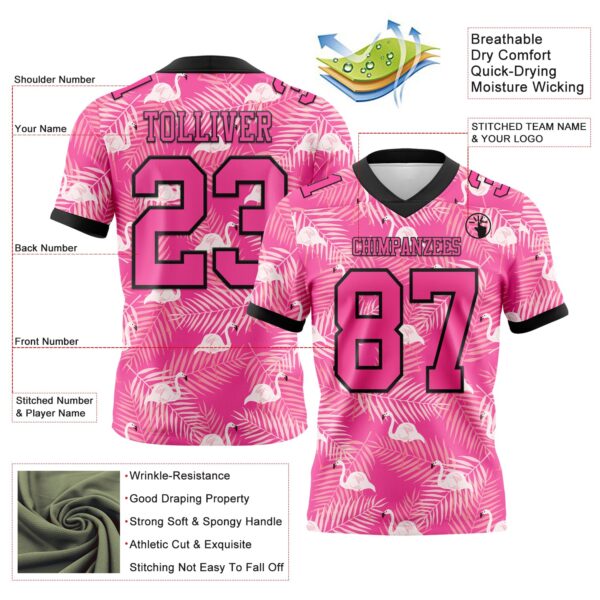 Custom Pink Black 3D Pattern Flamingo Authentic Football Jersey