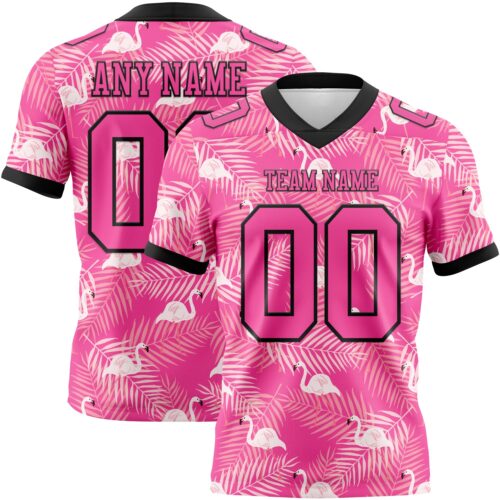 Custom Pink Black 3D Pattern Flamingo Authentic Football Jersey