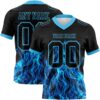 3DPattern7804 Custom Black Sky Blue 3D Pattern Flame Authentic Football Jersey