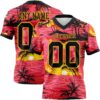 Custom Red Black-Yellow 3D Pattern Sun Beach Hawaii Palm Trees Authentic Football Jersey