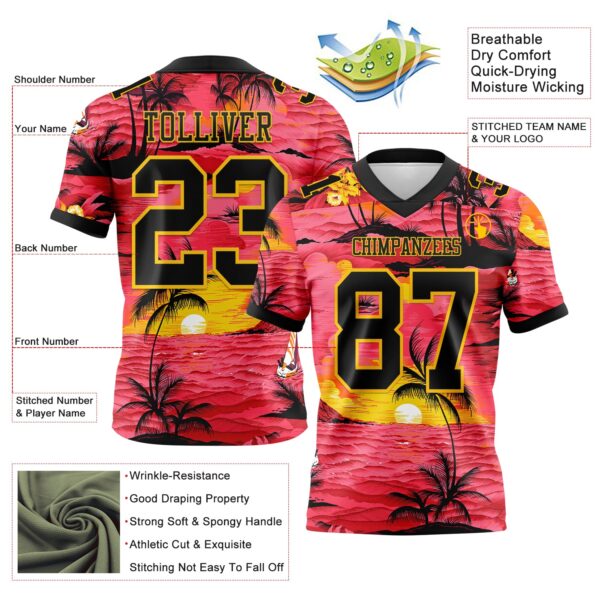 3DPattern7805-2 Custom Red Black-Yellow 3D Pattern Sun Beach Hawaii Palm Trees Authentic Football Jersey