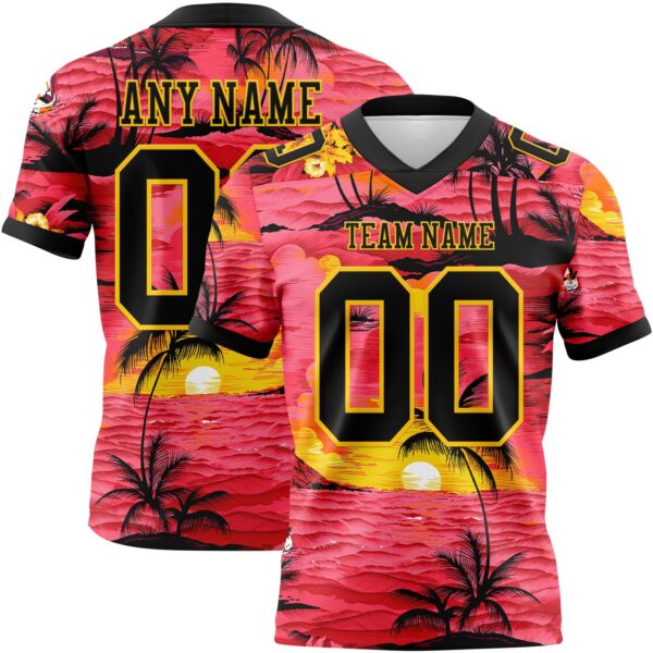 3DPattern7805 Custom Red Black-Yellow 3D Pattern Sun Beach Hawaii Palm Trees Authentic Football Jersey