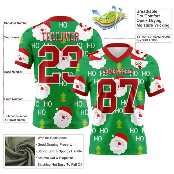 Custom Green Red-White 3D Pattern Christmas Authentic Football Jersey