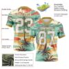 Custom Aqua White-Old Gold 3D Pattern Tropical Hawaii Palm Trees Authentic Football Jersey