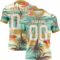 3DPattern7807 Custom Aqua White-Old Gold 3D Pattern Tropical Hawaii Palm Trees Authentic Football Jersey
