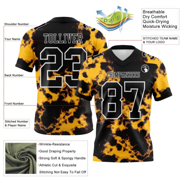 Custom Tie Dye Black-White 3D Pattern Authentic Football Jersey