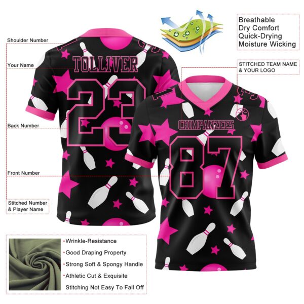 Custom Black Pink 3D Pattern Bowling Authentic Football Jersey