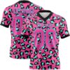 Custom Pink Sky Blue-Black 3D Pattern Leopard Print Authentic Football Jersey