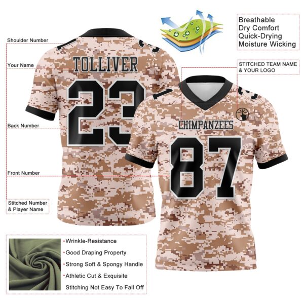 3DPattern7812-2 Custom Camo Black-White 3D Pattern Salute To Service Authentic Football Jersey