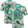 Custom Teal Orange 3D Pattern Hawaii Palm Leaves And Flowers Authentic Football Jersey