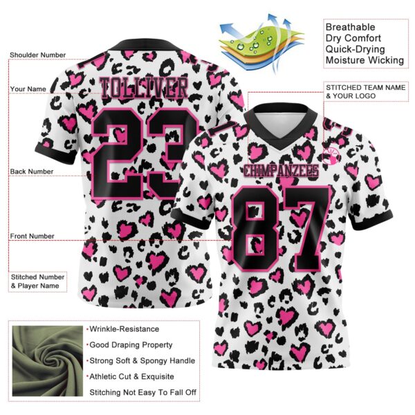 3DPattern7818-2 Custom White Black-Pink 3D Pattern Leopard Print Authentic Football Jersey