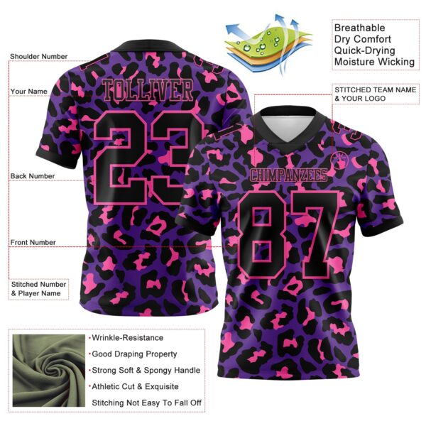 3DPattern7819-2 Custom Purple Black-Pink 3D Pattern Leopard Print Authentic Football Jersey