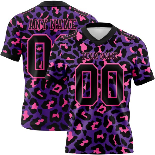 3DPattern7819 Custom Purple Black-Pink 3D Pattern Leopard Print Authentic Football Jersey