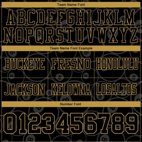 Custom Black Old Gold 3D Pattern Billiards Snooker 8 Ball Authentic Football Jersey