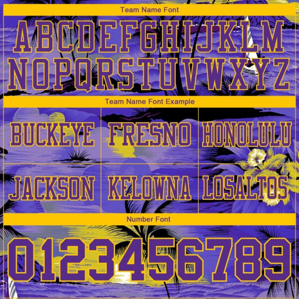 Custom Purple Black-Yellow 3D Pattern Sun Beach Hawaii Palm Trees Authentic Football Jersey