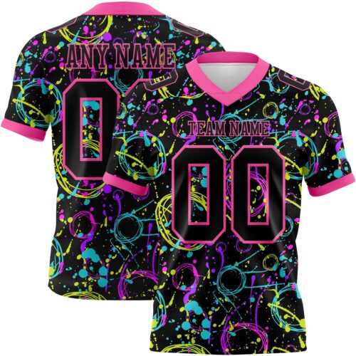 Custom Graffiti Pattern Black-Pink 3D Pattern Neon Splash Authentic Football Jersey