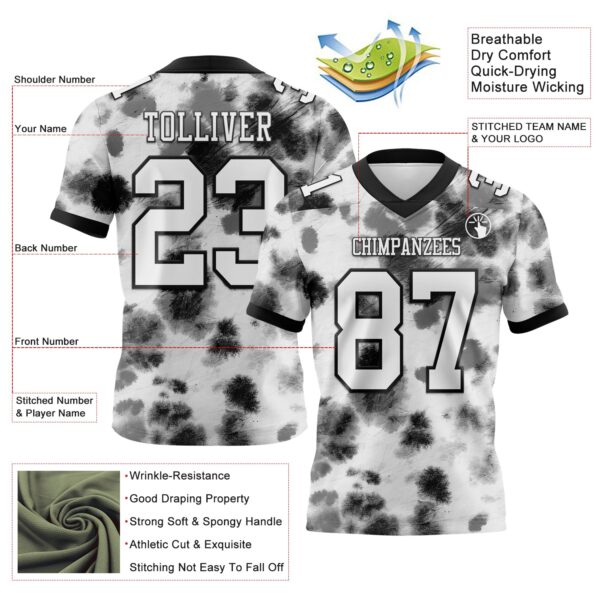 Custom Tie Dye White-Black 3D Pattern Authentic Football Jersey