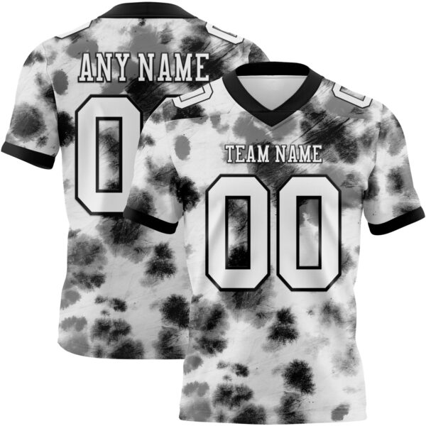 Custom Tie Dye White-Black 3D Pattern Authentic Football Jersey