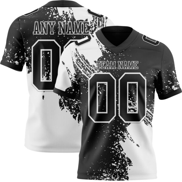 Custom Black White 3D Pattern Abstract Brush Stroke Authentic Football Jersey