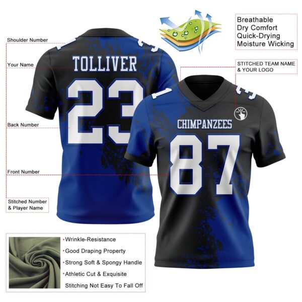 Custom Black White-Royal 3D Pattern Abstract Brush Stroke Authentic Football Jersey